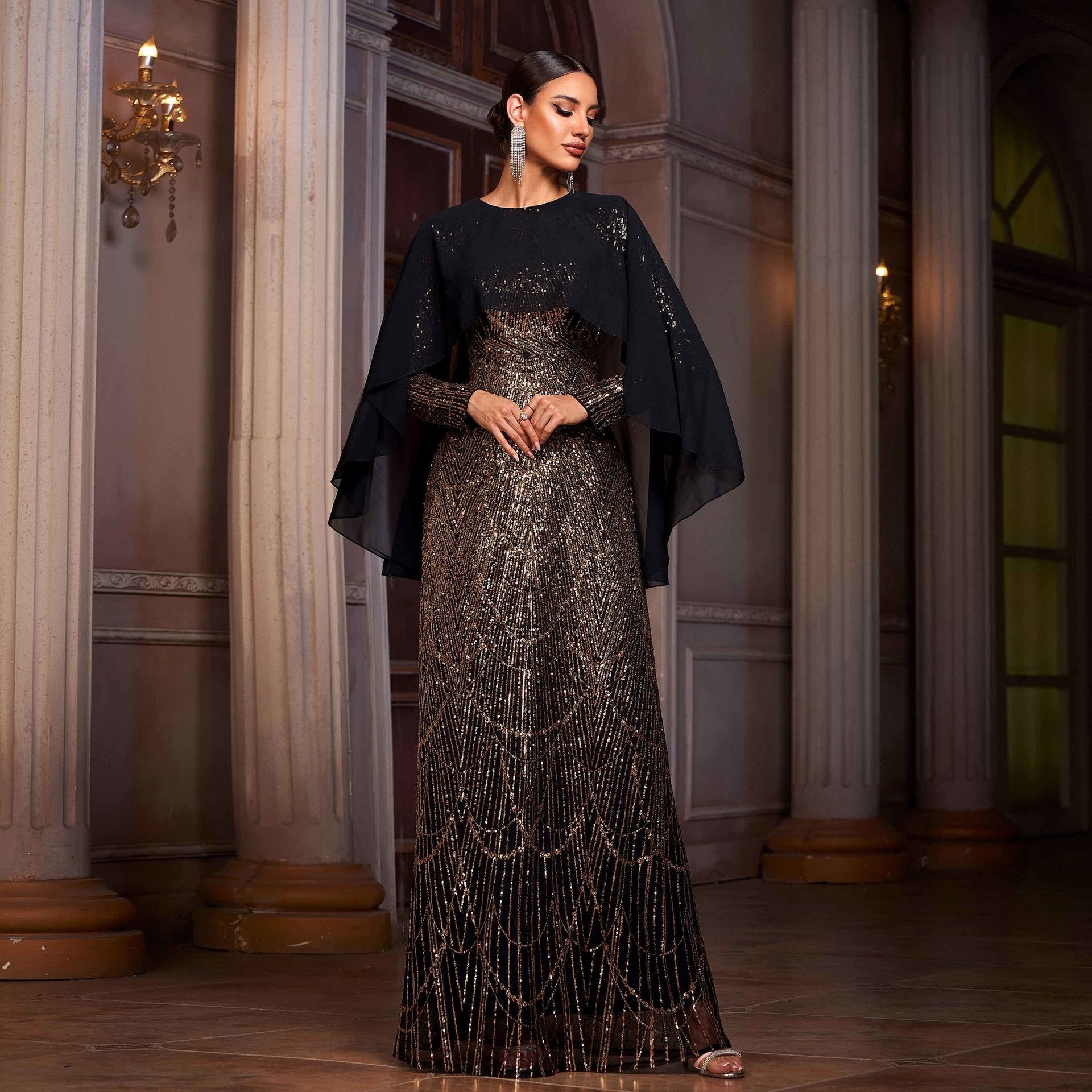 Opulent Nights Sequined Banquet A-Line Dress