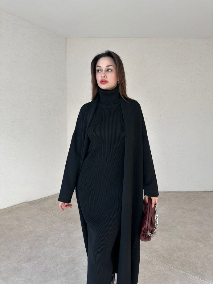 طقم تريكو أنيق نسائي مكون من قطعتين فستان بدون أكمام وكارديجان بأكمام طويلة TR-4