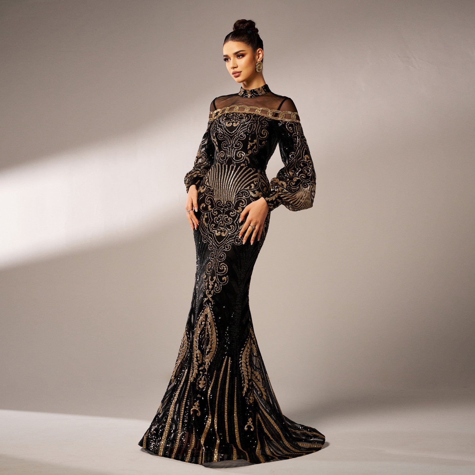 Opulent Charm Mesh Sequined Fishtail Dress