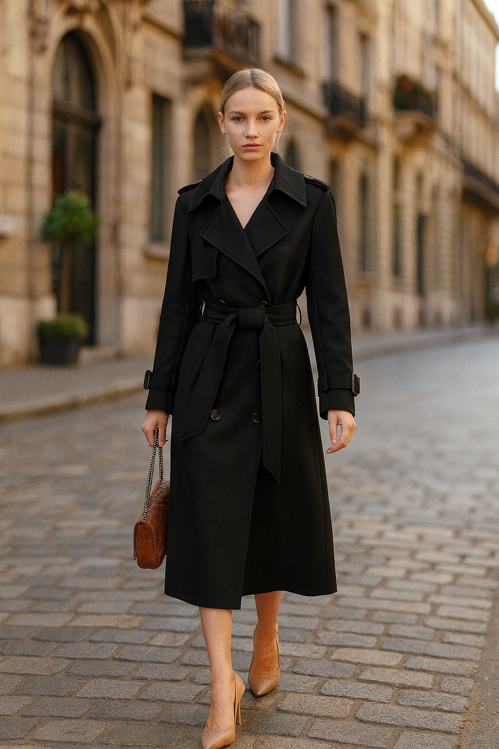 Double-breasted Mid-length Tie Trench Coat