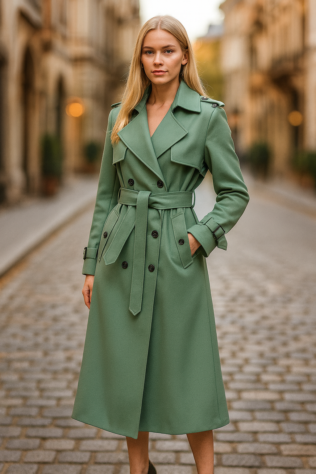 Double-breasted Mid-length Tie Trench Coat