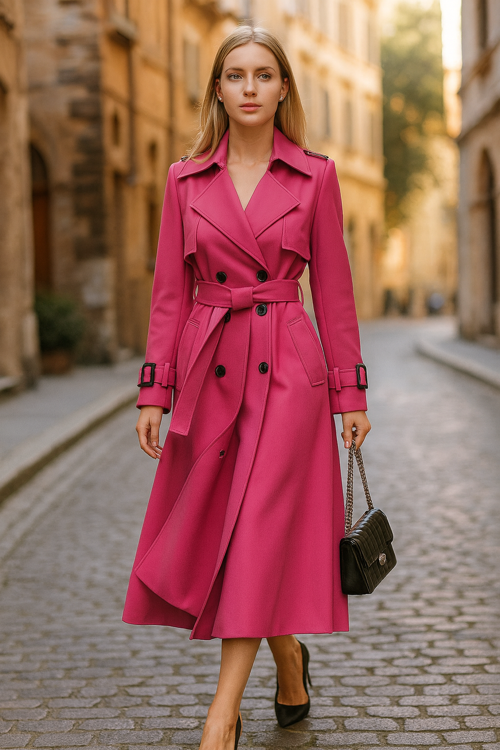 Double-breasted Mid-length Tie Trench Coat