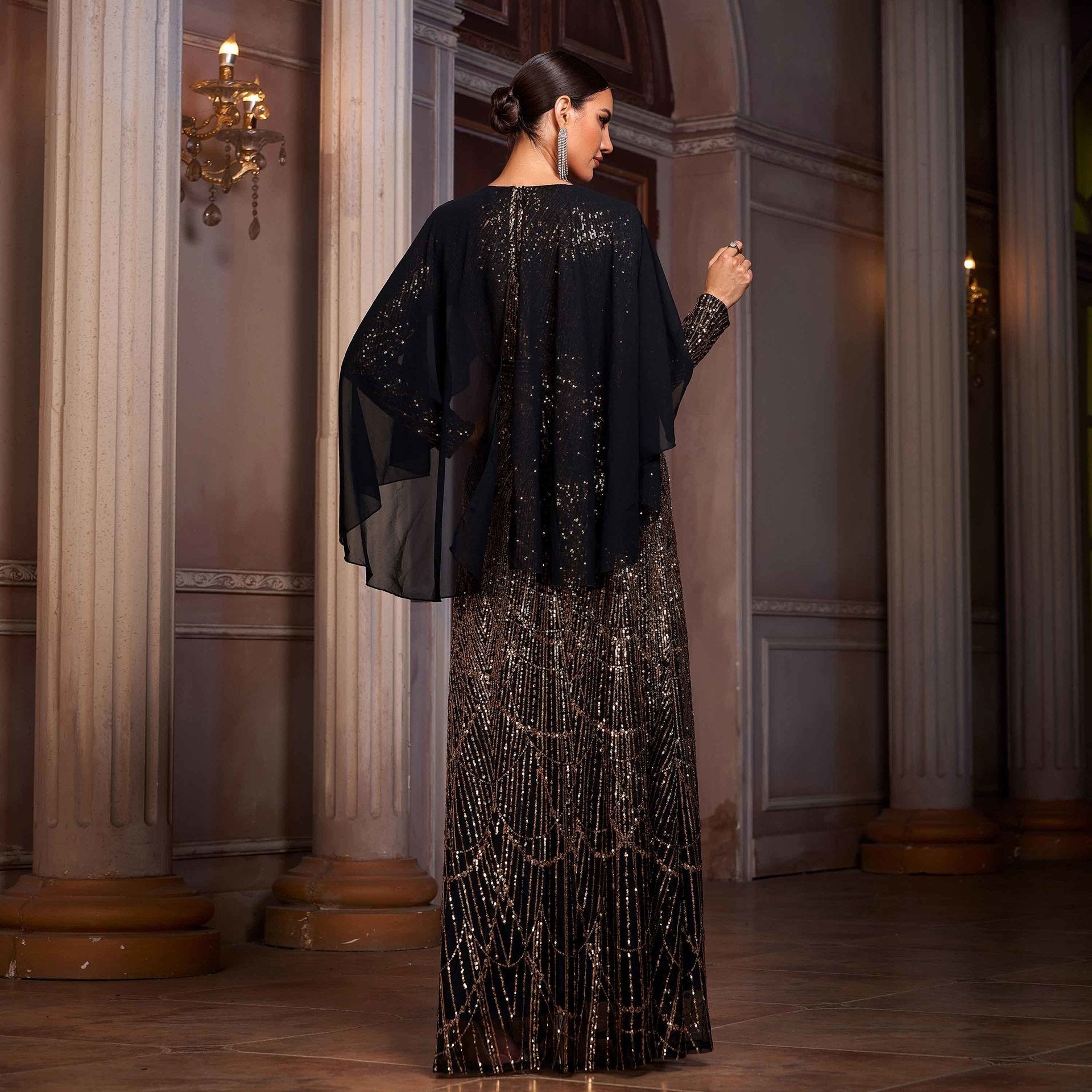 Opulent Nights Sequined Banquet A-Line Dress